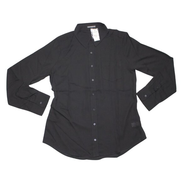 Express Women's Long Sleeve Button-up Black Shirt NWT Size M - Picture 1 of 4